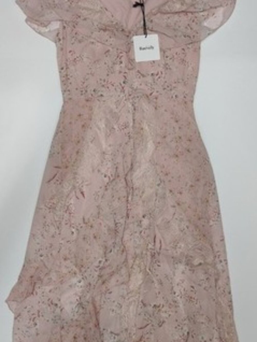 Baevely Pink Floral Chiffon Lined Ruffle Maxi Dress Size M